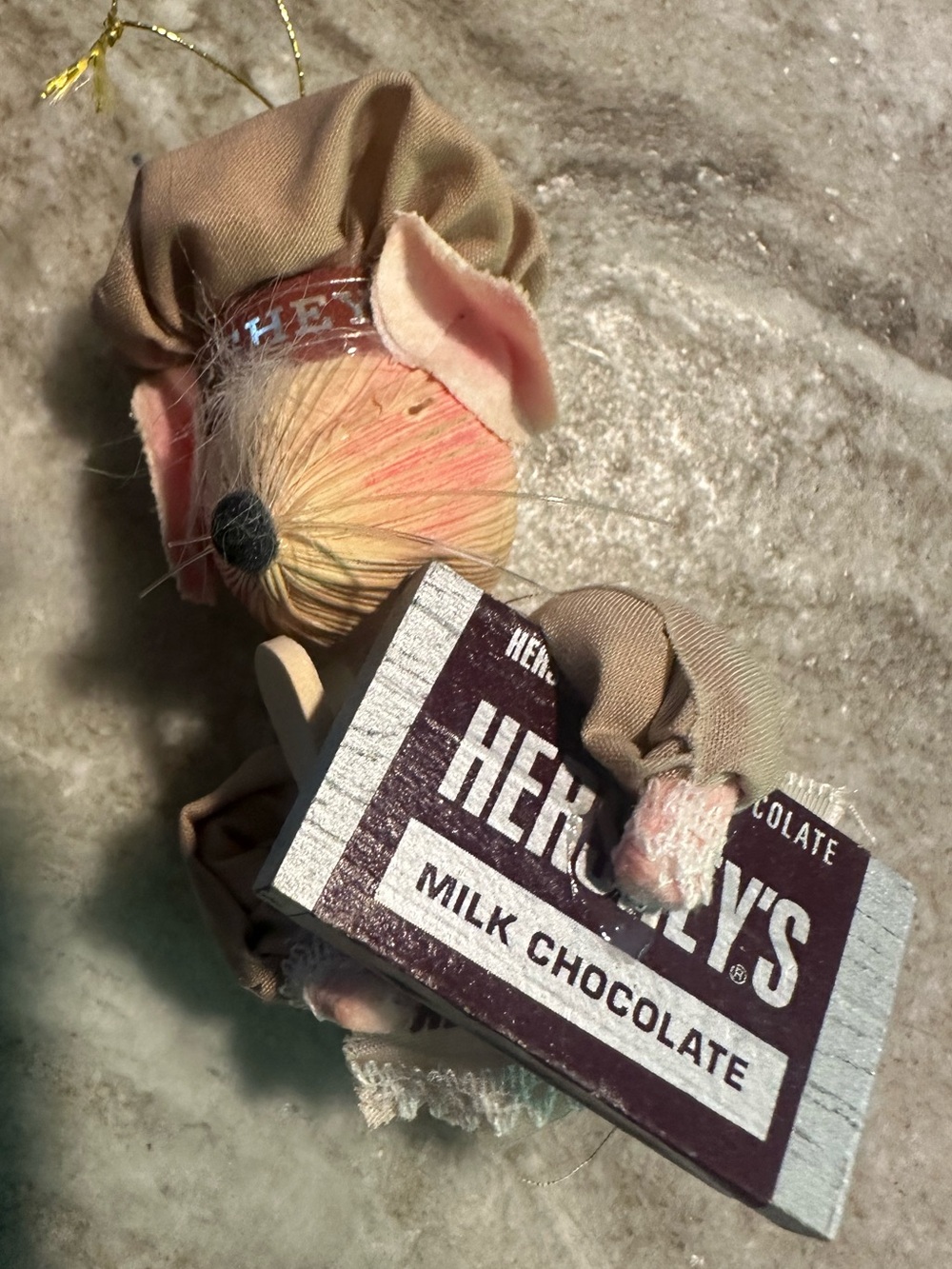 1980s Vintage Corn Husk Cloth Mouse With Hershey Bar Christmas Ornament